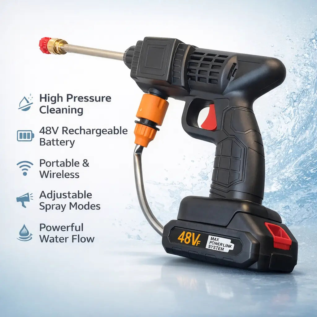 Rechargeable wireless car washer with a 48V battery