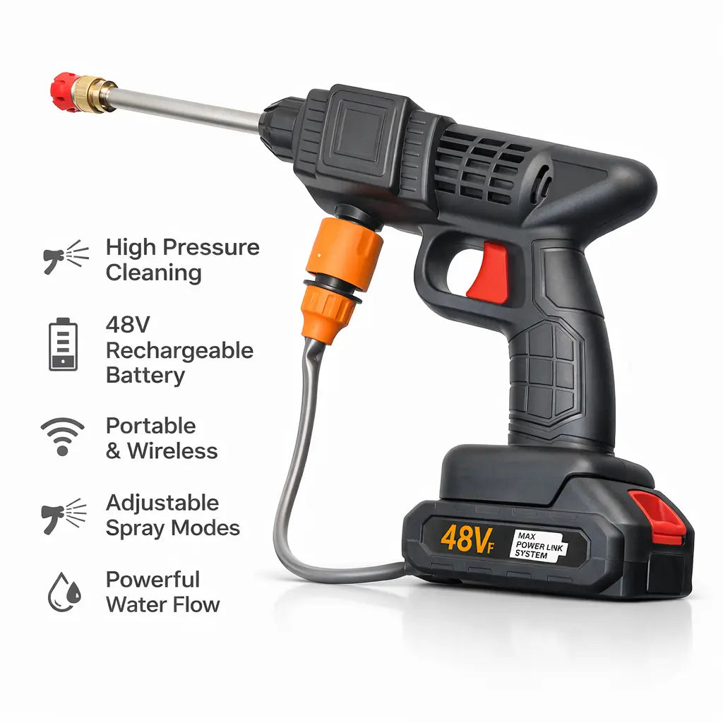 Rechargeable wireless car washer with a 48V battery