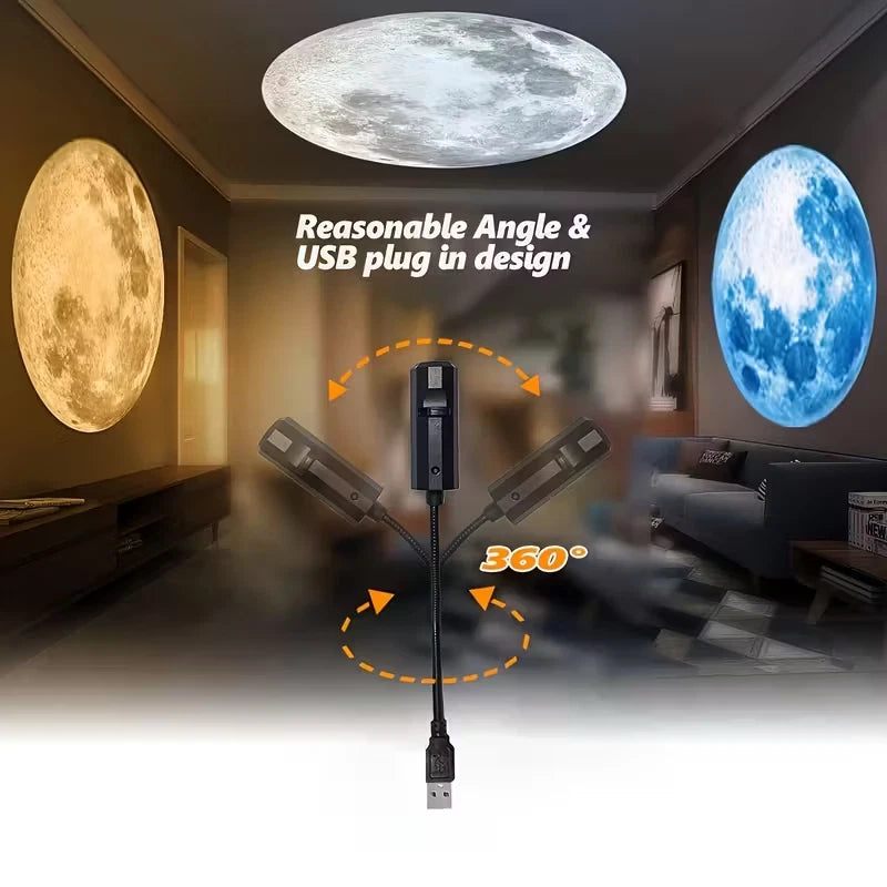 Galaxy Planet & Moon Projector Lamp – 360° Rotating USB Night Light