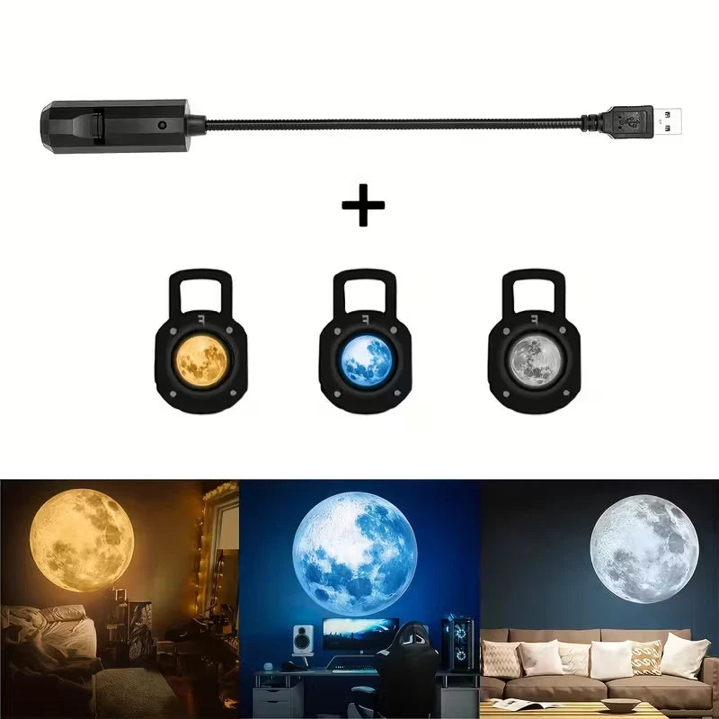 Galaxy Planet & Moon Projector Lamp – 360° Rotating USB Night Light
