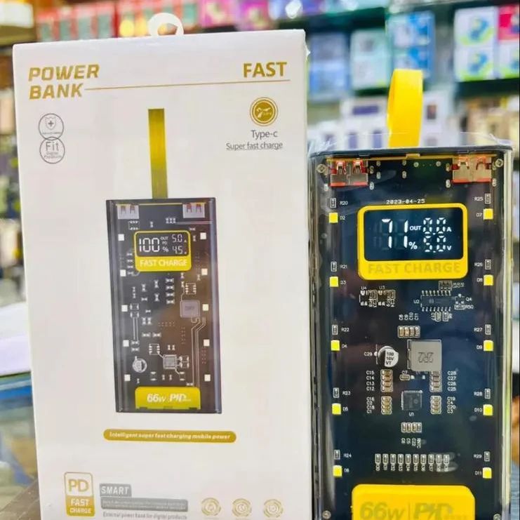 66W Transparent Power Bank, 20,000mAh PD and 10000 mAh Fast Charging with Digital Display
