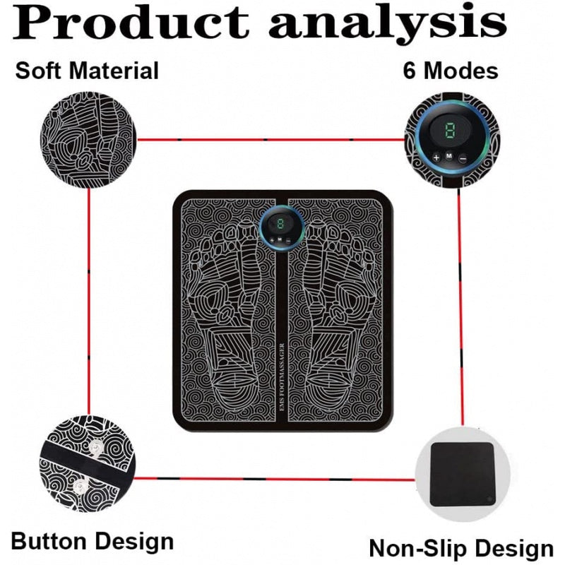 EMS Foot Massager Mat, Electric USB Charging Smart Display Tens Acupuncture