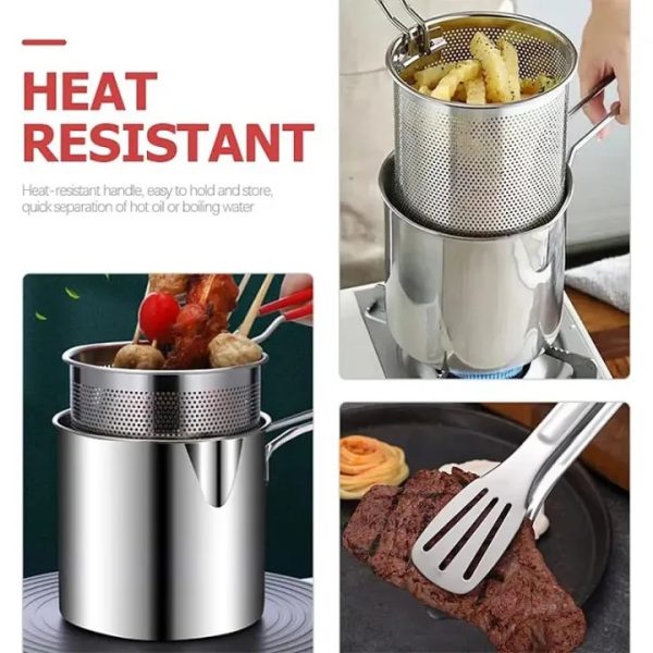 Stainless Steel Deep Fryer Pot with Strainer – 1200 ML Capacity for Home & Kitchen