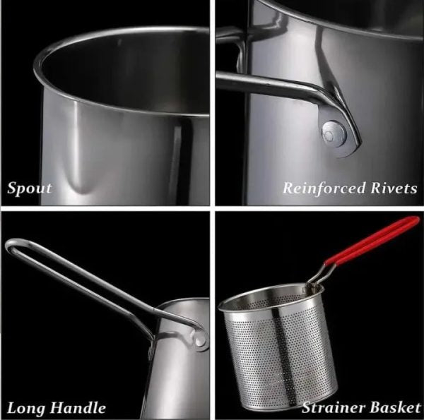 Stainless Steel Deep Fryer Pot with Strainer – 1200 ML Capacity for Home & Kitchen