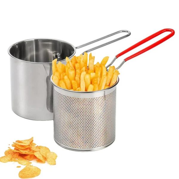 Stainless Steel Deep Fryer Pot with Strainer – 1200 ML Capacity for Home & Kitchen