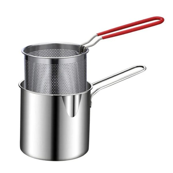 Stainless Steel Deep Fryer Pot with Strainer – 1200 ML Capacity for Home & Kitchen