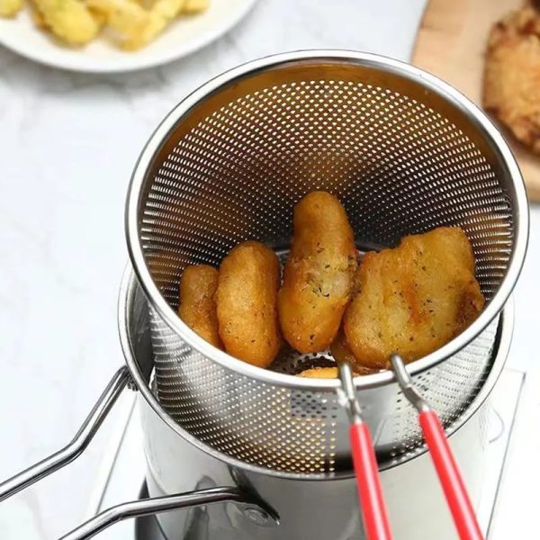 Stainless Steel Deep Fryer Pot with Strainer – 1200 ML Capacity for Home & Kitchen